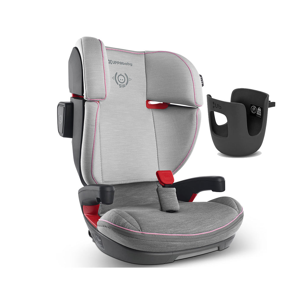 UPPAbaby Sasha Grey and Pink ALTA Children's Booster Car Seat & Cup Holder Bundle