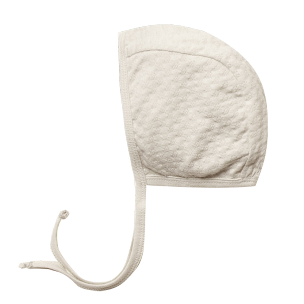 Quincy Mae Organic Cotton Pointelle Infant Baby Bonnet Hat Accessory natural beige off white 