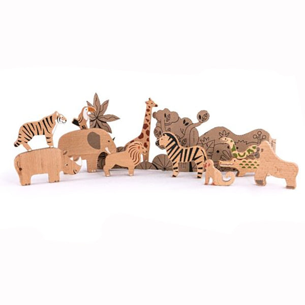 BAJO Jungle and Savana Animals Wooden Figures Set