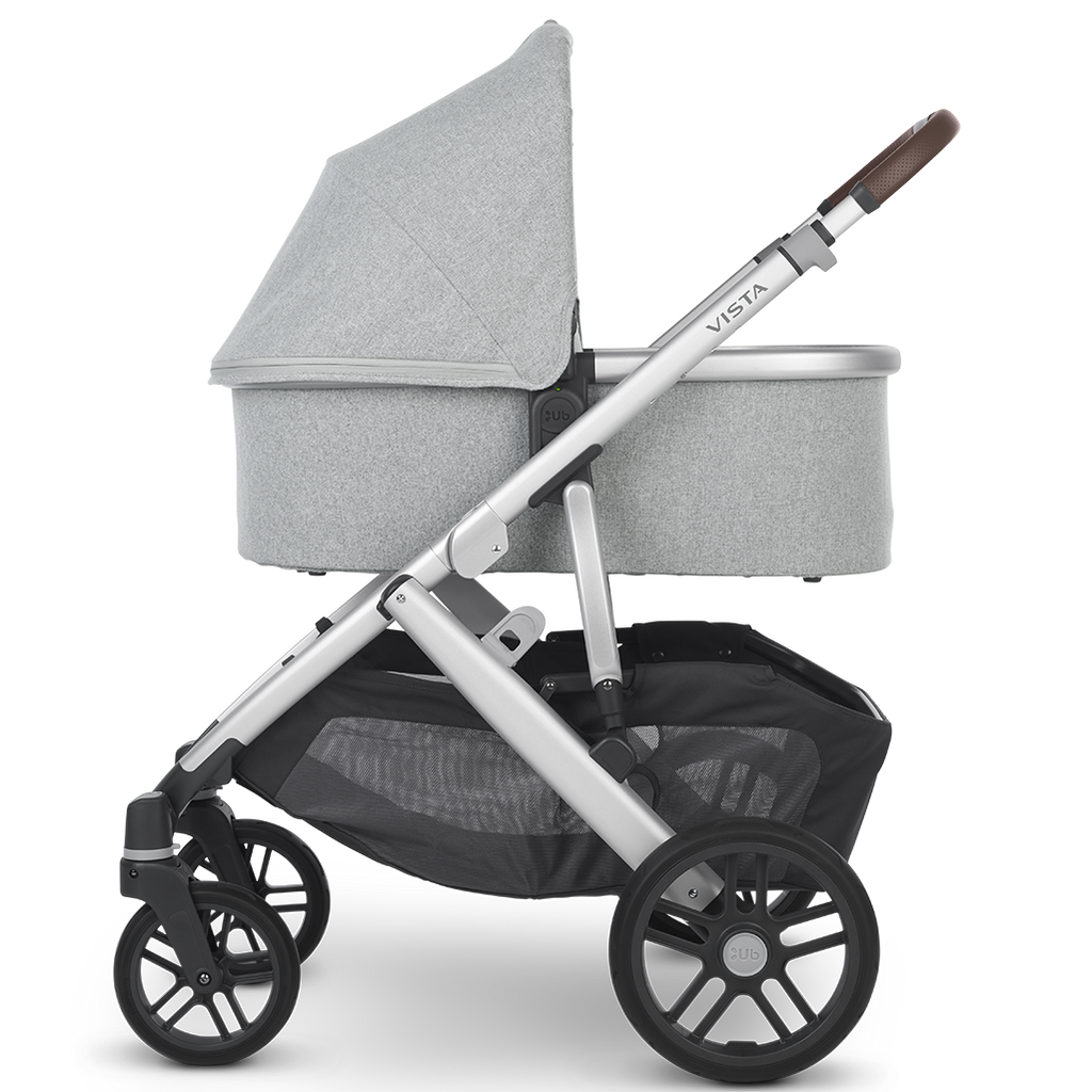 Side View of Uppababy Vista Stroller V2 with Bassinet Accessory in Stella