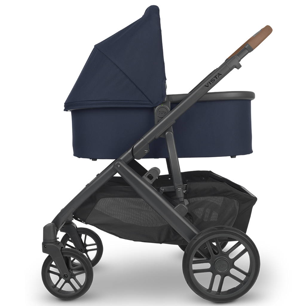 Side View of Uppababy Vista Stroller V2 with Bassinet Accessory in Noa