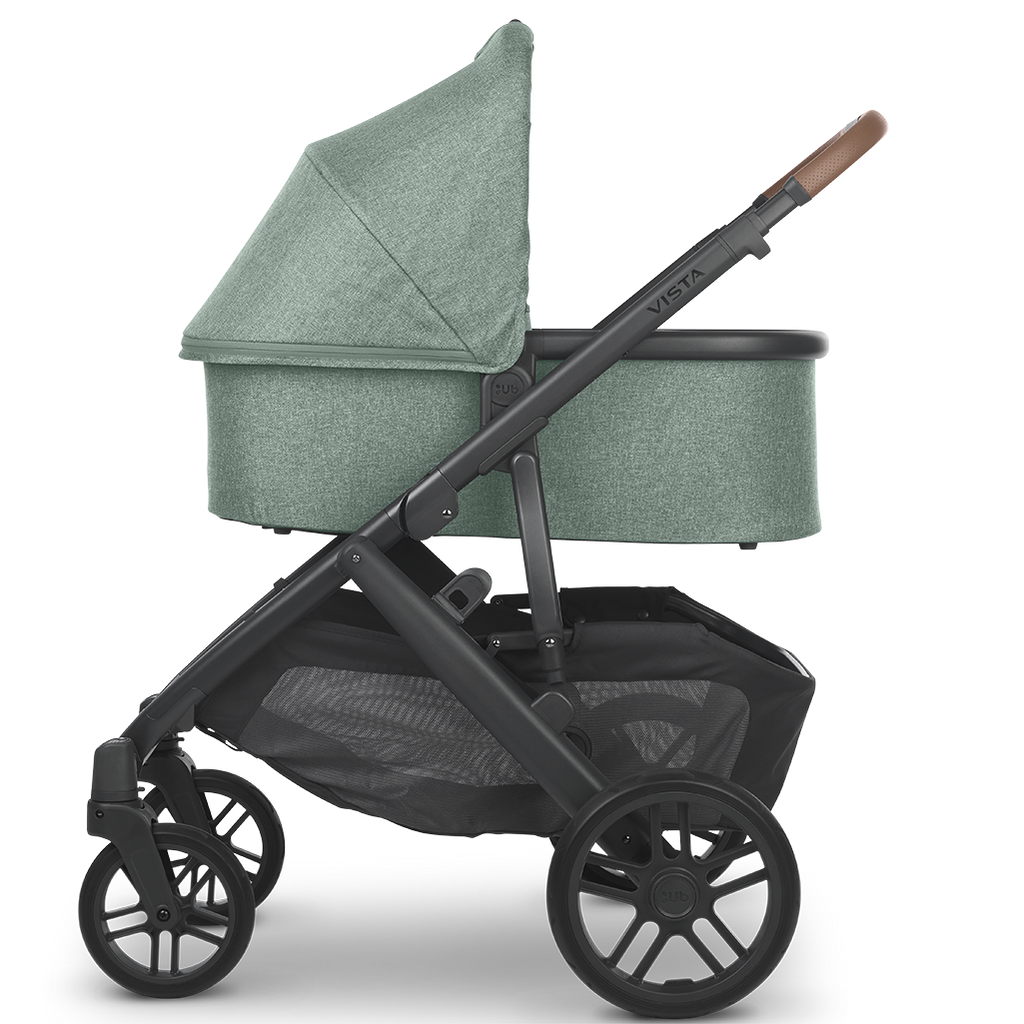 Side View of Uppababy Vista Stroller V2 with Bassinet Accessory in Gwen