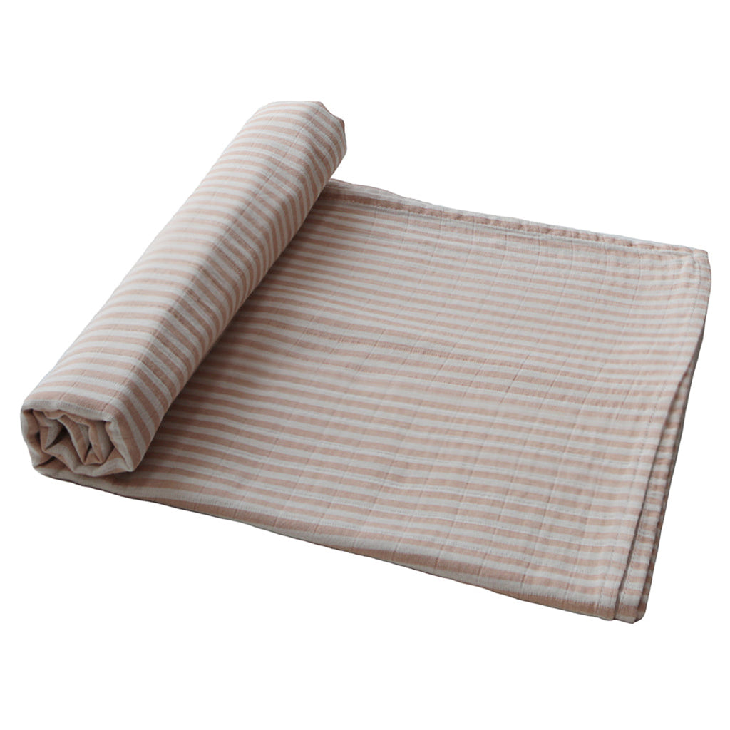 Mushie Natural Stripe Organic Cotton Nursery Swaddling Blanket  beige 