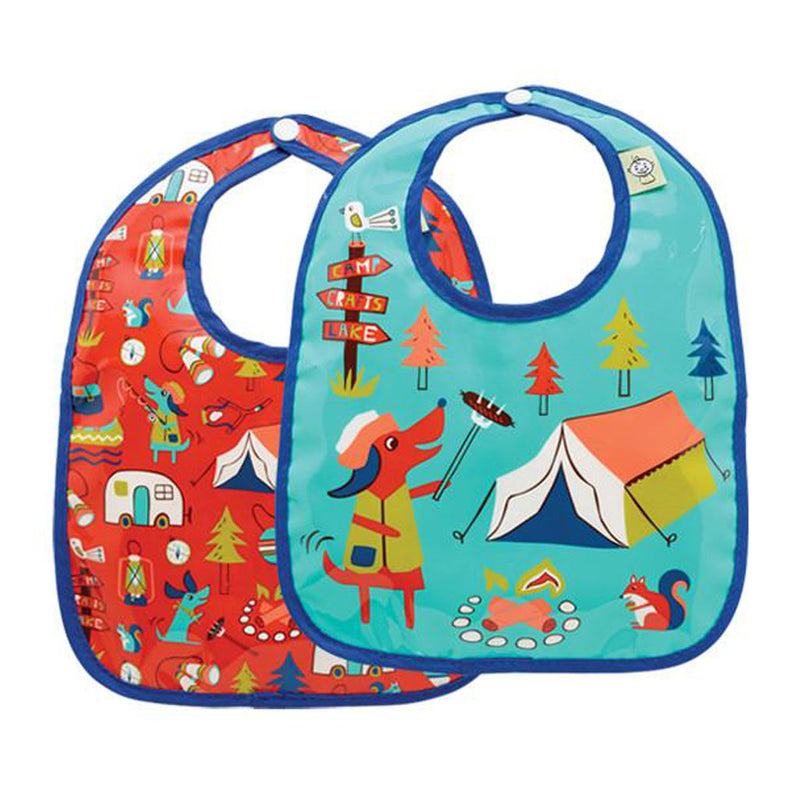 SugarBooger Mini Bib Gift Set of Two in Happy Camper, a perfect gift for stylish and mess-free mealtimes.