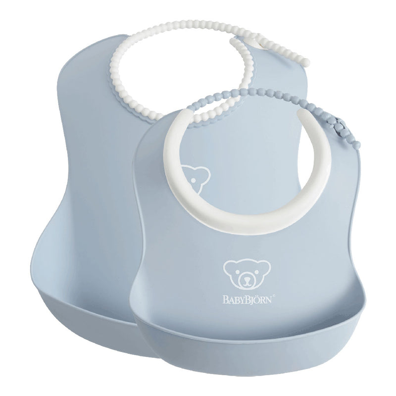 Babybjorn Soft Feeding Bib Set in Blue, designed for mess-free baby mealtimes