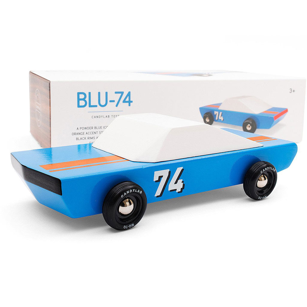 Candylab Blu 74 Car Kid's Wooden Toy with Box, Perfect for Collectors and Play