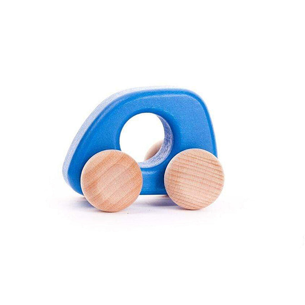 BAJO dark blue wooden toy car, ideal for kids' pretend play sessions.