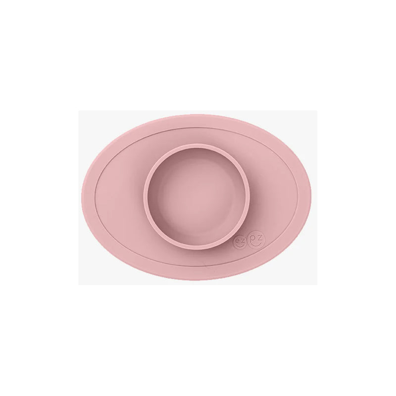 Blush ezpz silicone baby bowl is perfect for first foods and self-feeding practice.