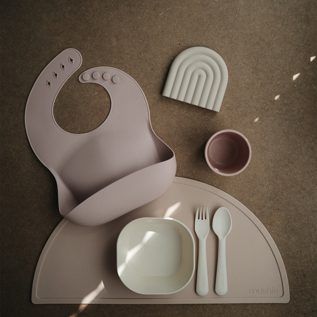 Mushie Silicone Placemat in Blush Light pink design ideal for creating a soothing and stylish mealtime environment