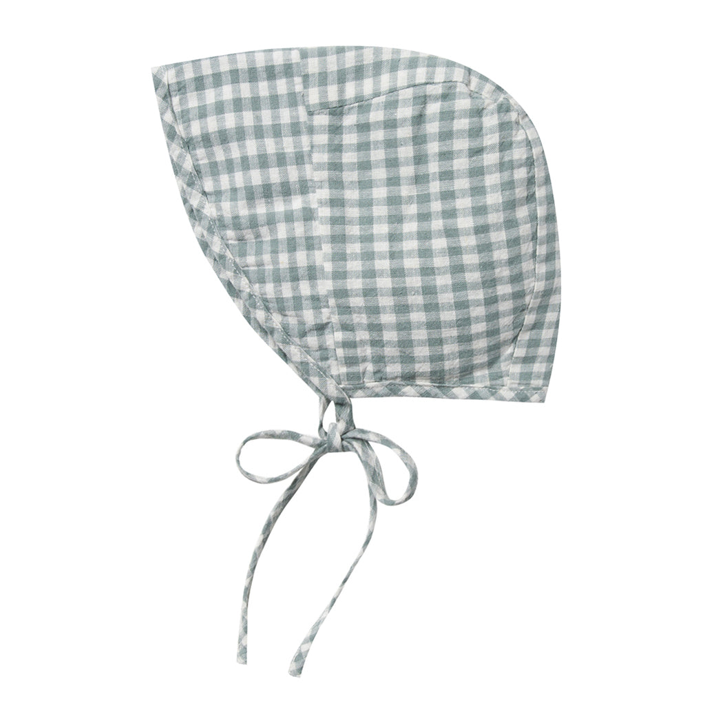 Rylee + Cru Brimmed Bonnet Infant Baby Sun Protection Hat Accessory gingham checkered green 