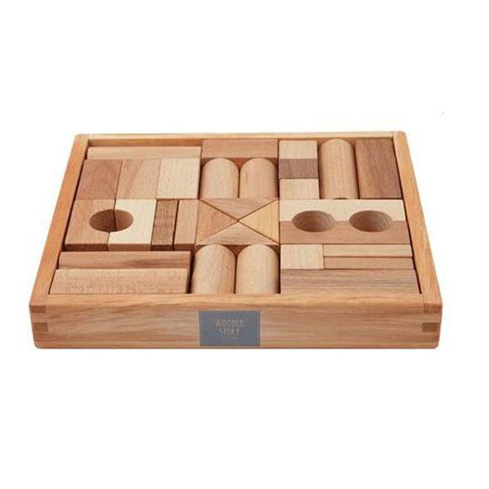Wooden Story Wood Blocks in a Tray Natural set, classic Montessori toys crafted for open-ended toddler play