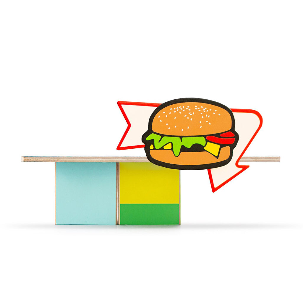 Candylab's wooden hamburger shack, perfect for food truck play.