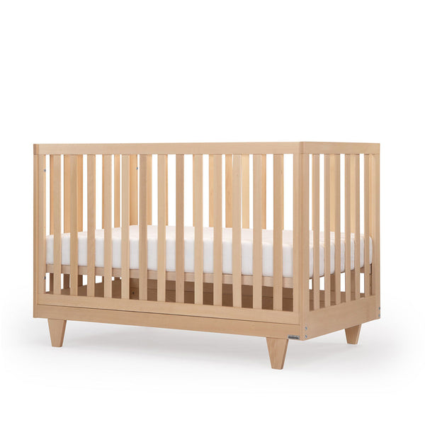 Dadada Natural Cambridge Crib Infant Baby Nursery Furniture side angle, baby crib