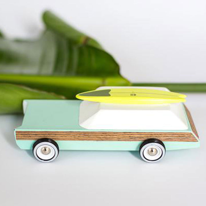 Candylab retro wooden toy Woodie car in blue classic wooden toy for play and display