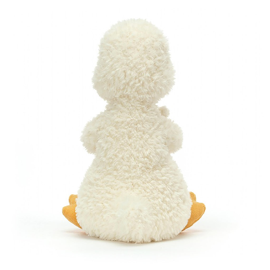 Jellycat Huddles Duck Children's Plush Stuffed Animal Toy - happy duck grasping tightly to their baby duck and facing away from the camera