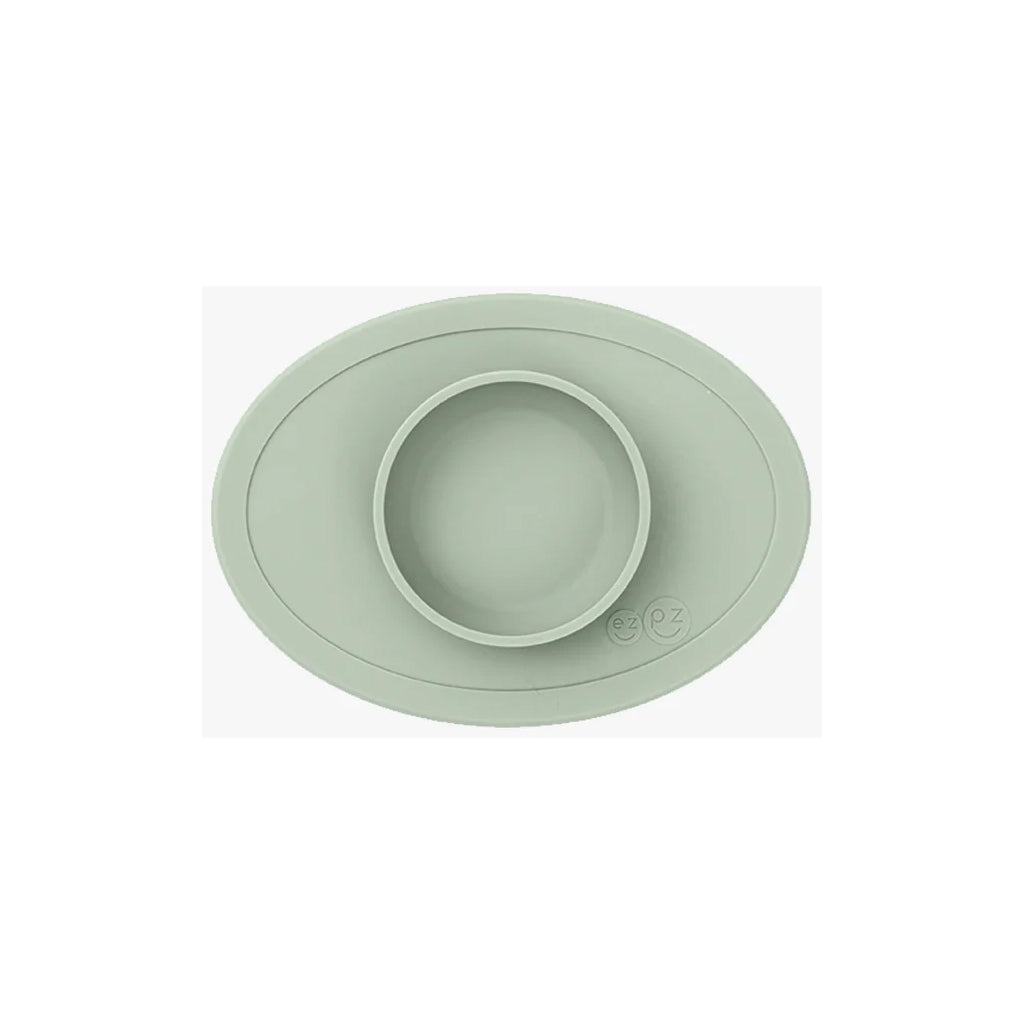 ezpz silicone baby bowl in Sage offers strong suction for mess-free meals.