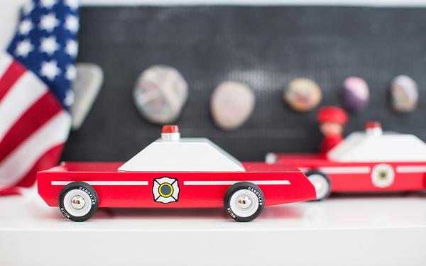 Candylab Firechief Car, Vintage-Inspired Wooden Fire Truck Toy