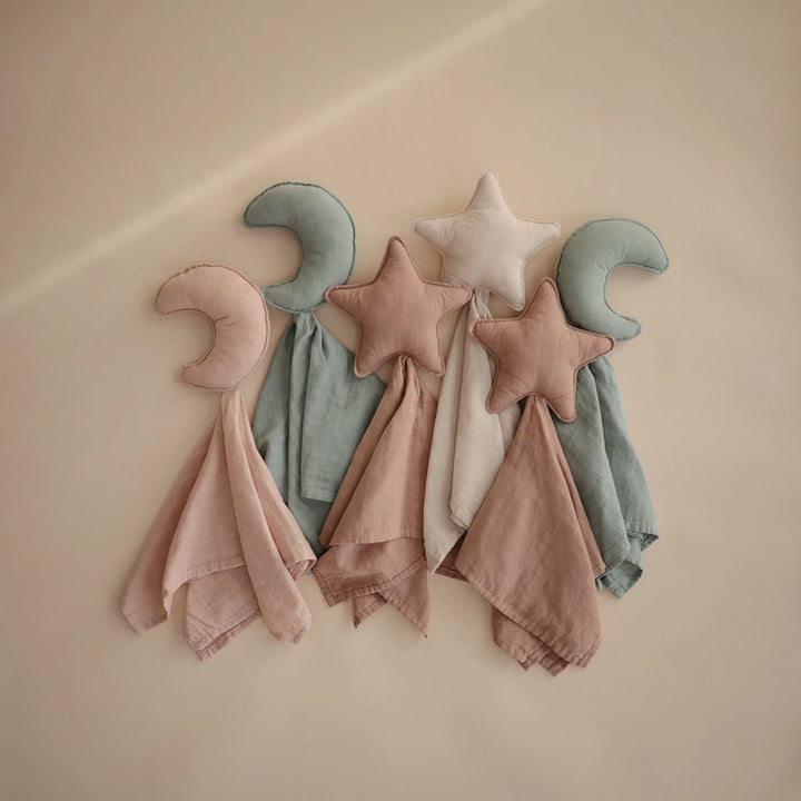 Mushie Moon Lovey ideal for calming and comforting your baby with its soft cuddly fabric