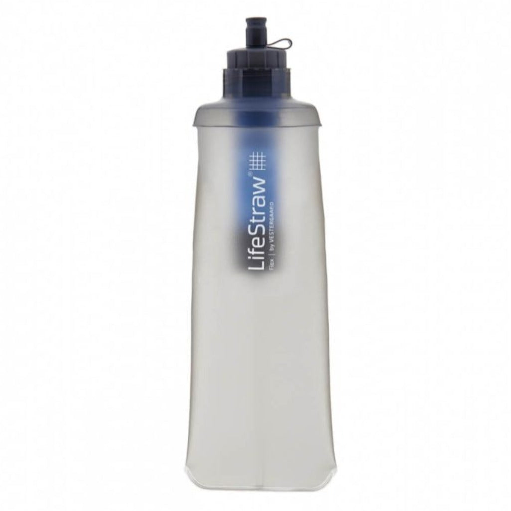 LifeStraw Grey Flex Collapsible Squeeze Water Bottle with Filter clear/grey bottle, black cap, blue filter case