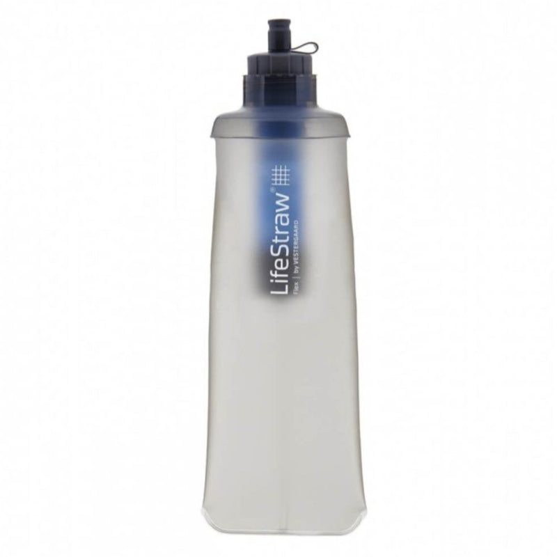 LifeStraw Grey Flex Collapsible Squeeze Water Bottle with Filter clear/grey bottle, black cap, blue filter case