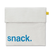 Fluf Flip Reusable Snack Sack for Snacks & Sandwiches white canvas, blue font, yellow tag