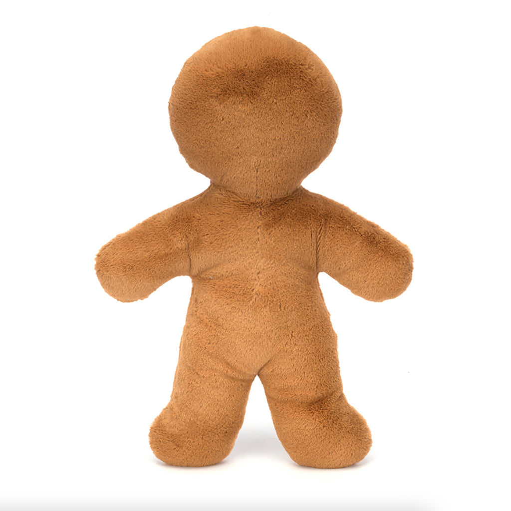 Jellycat Huge Jolly Gingerbread Fred stuffed animal. gingerbread cookie shaped stuffie - back view