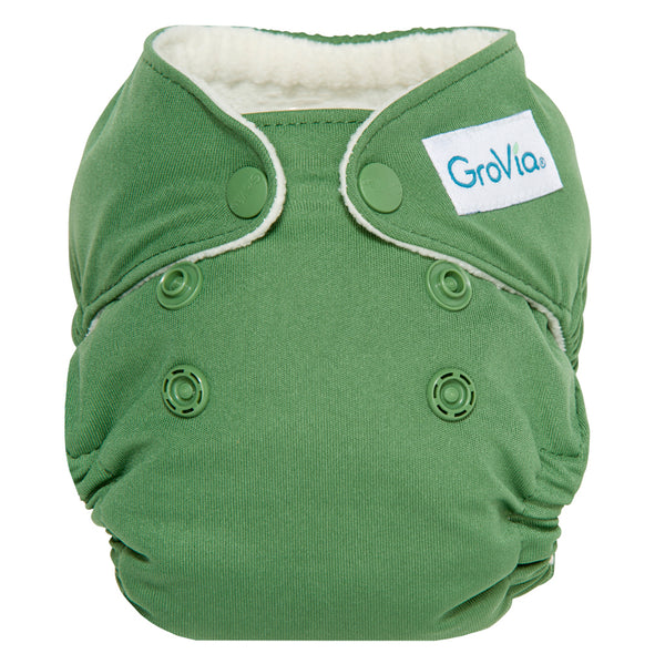 GroVia Newborn All-In-One Reusable Cloth Baby Diaper basil green