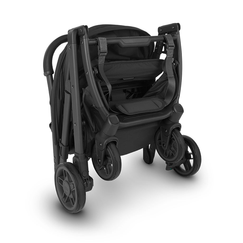 Folded UPPAbaby Minu Jake V2 Adjustable Toddler Stroller with black fabric