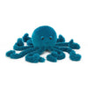 Jellycat Letty Jellyfish Children's Stuffed Ocean Animal Plush Toys - deep bright blue, small smile, half closed eyes, very round bulbous head, curly fuzzy tentacles, facing the camera