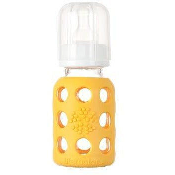 Yellow 4 ounce life factory bottle, glass bottles baby