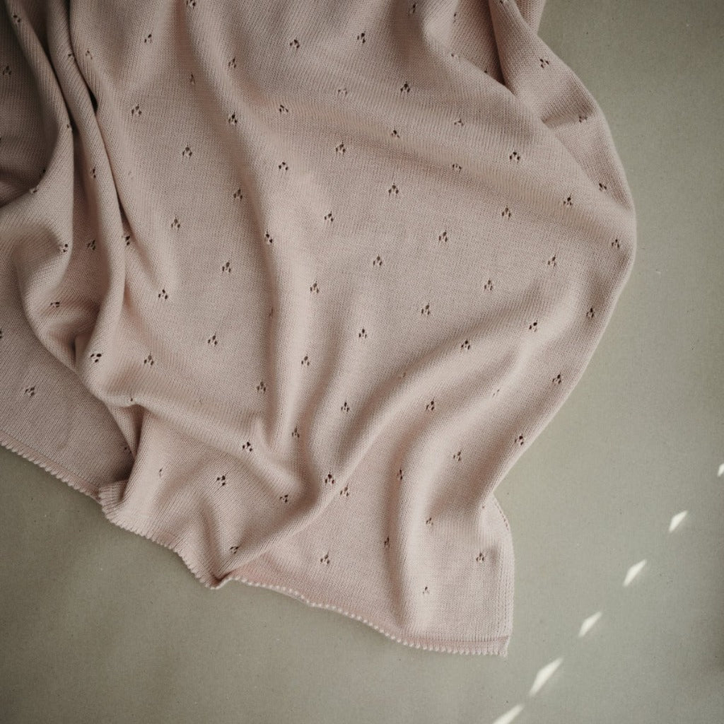 pink pointelle knitted blanket