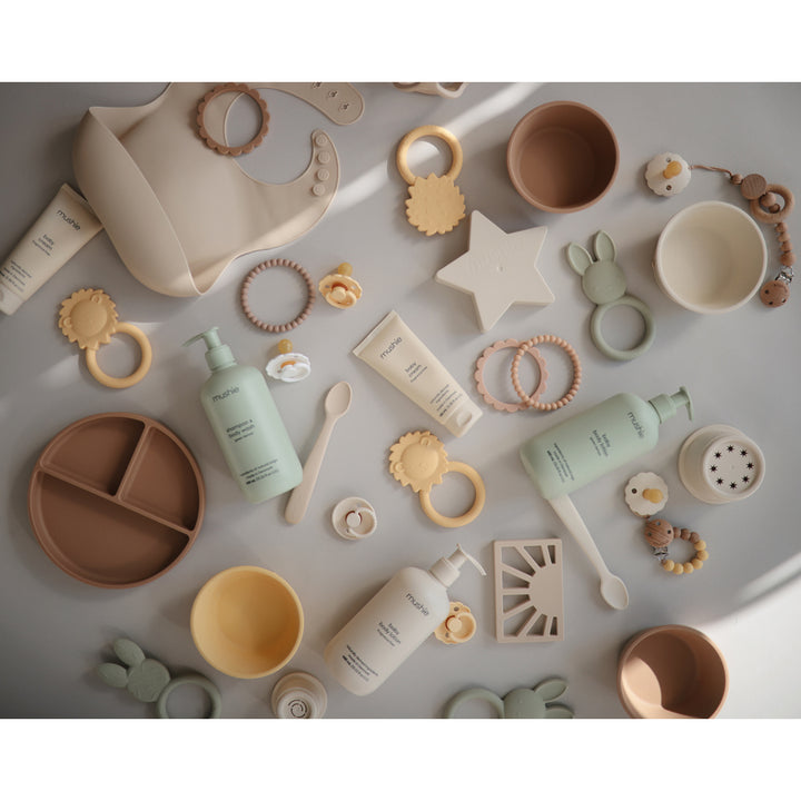 Mushie teething toys for babies designed for easy grip and soothing sore gums naturally