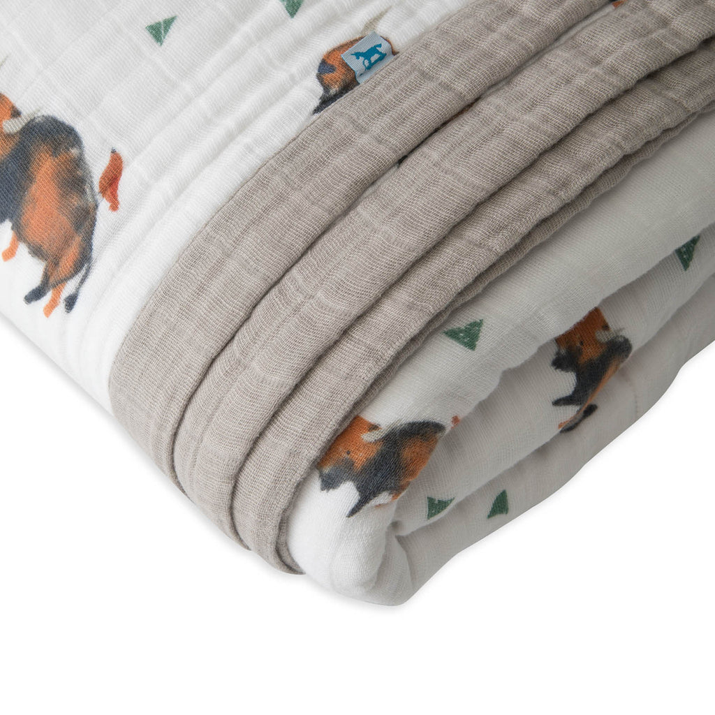 Little unicorn blankets, cotton muslin quilts with bison for kids