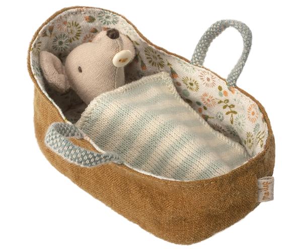 Maileg Pretend Play Newborn Baby Mouse in Carrycot 
