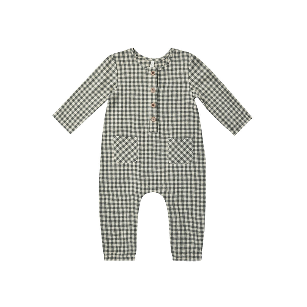 woven gingham jumpsuit for babies by ryle and cru