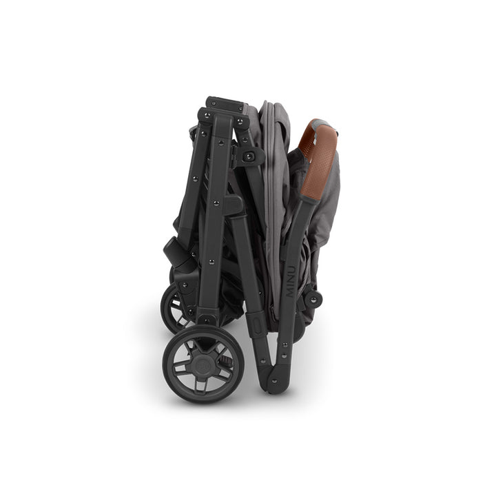 Folded grey stroller uppababy minu stroller