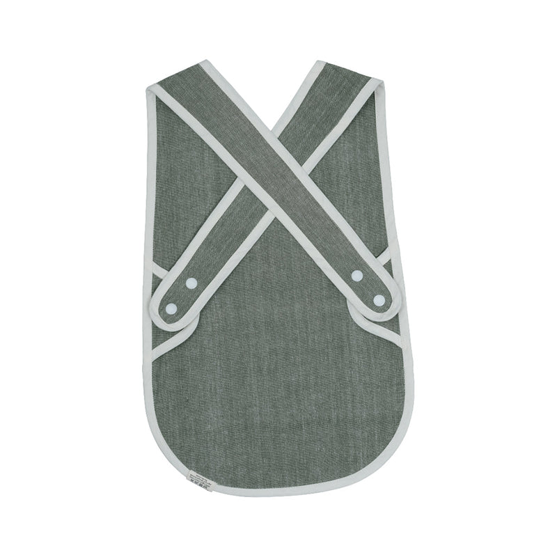 Fabelab Chambray Olive Cross Back Bib for Kids, Dark Green Cotton Feeding Accessory with White Accents