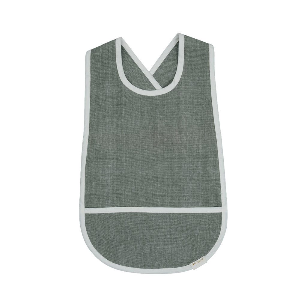 Fabelab Chambray Olive Cross Back Bib Kid's Cotton Feeding Accessories dark green with white accents