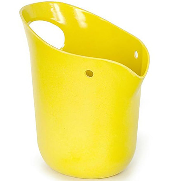 ekobu-pelican-bamboo-sand-bucket-childrens-eco-friendly-summer-toys - lemon yellow with built in handle and holes for  eyes 