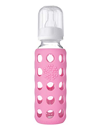 Pink LifeFactory glass baby bottles