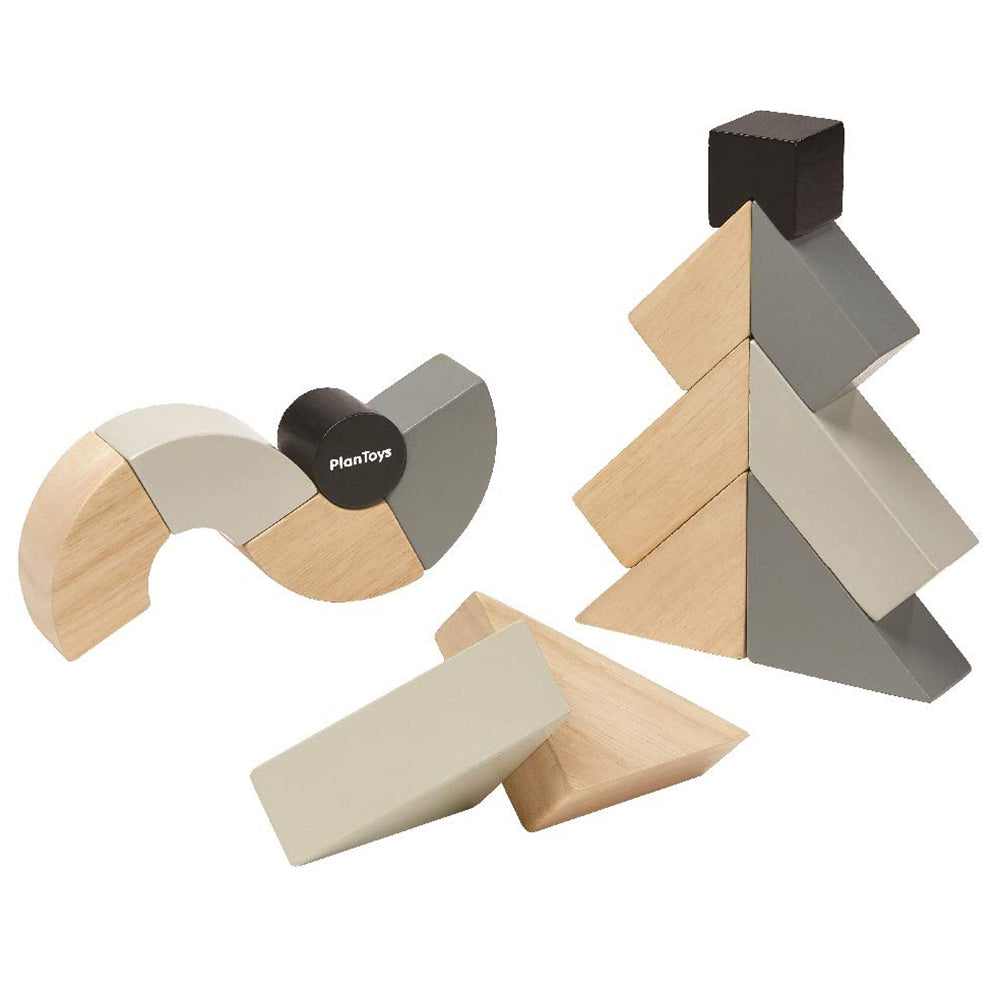 lifestyle_4, PlanToys Children's Build & Transform Wooden Twisted Blocks black grey natural beige