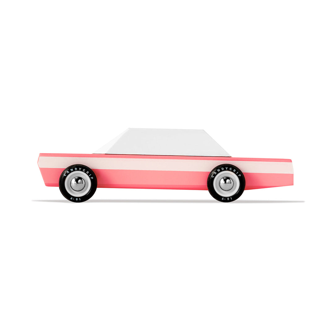 Candylab's Pink Cruiser, a retro-inspired wooden toy car.