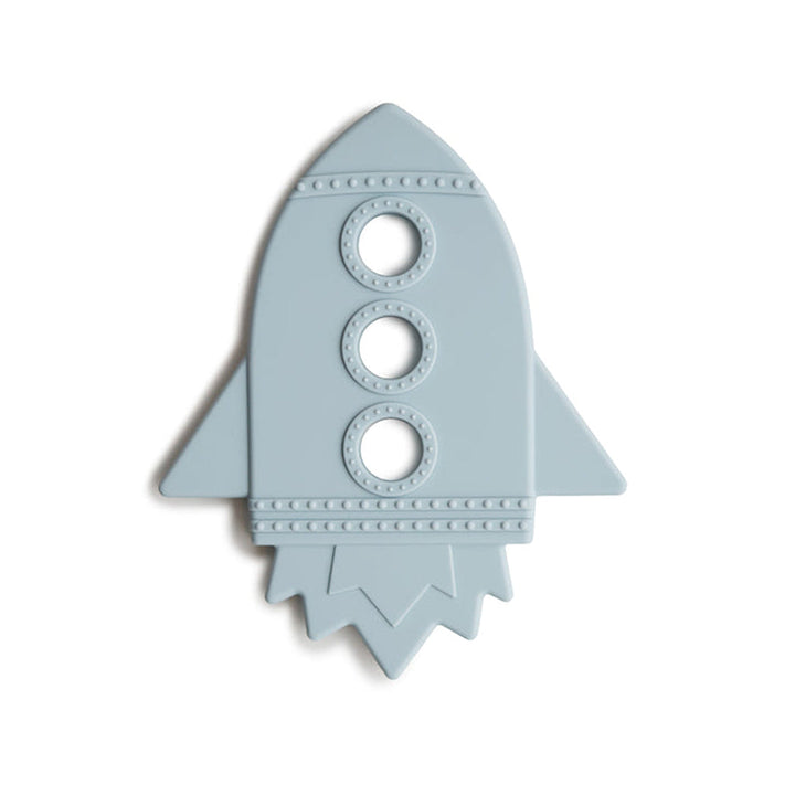 Light blue Mushie cloud rocket teether for baby teething comfort and play