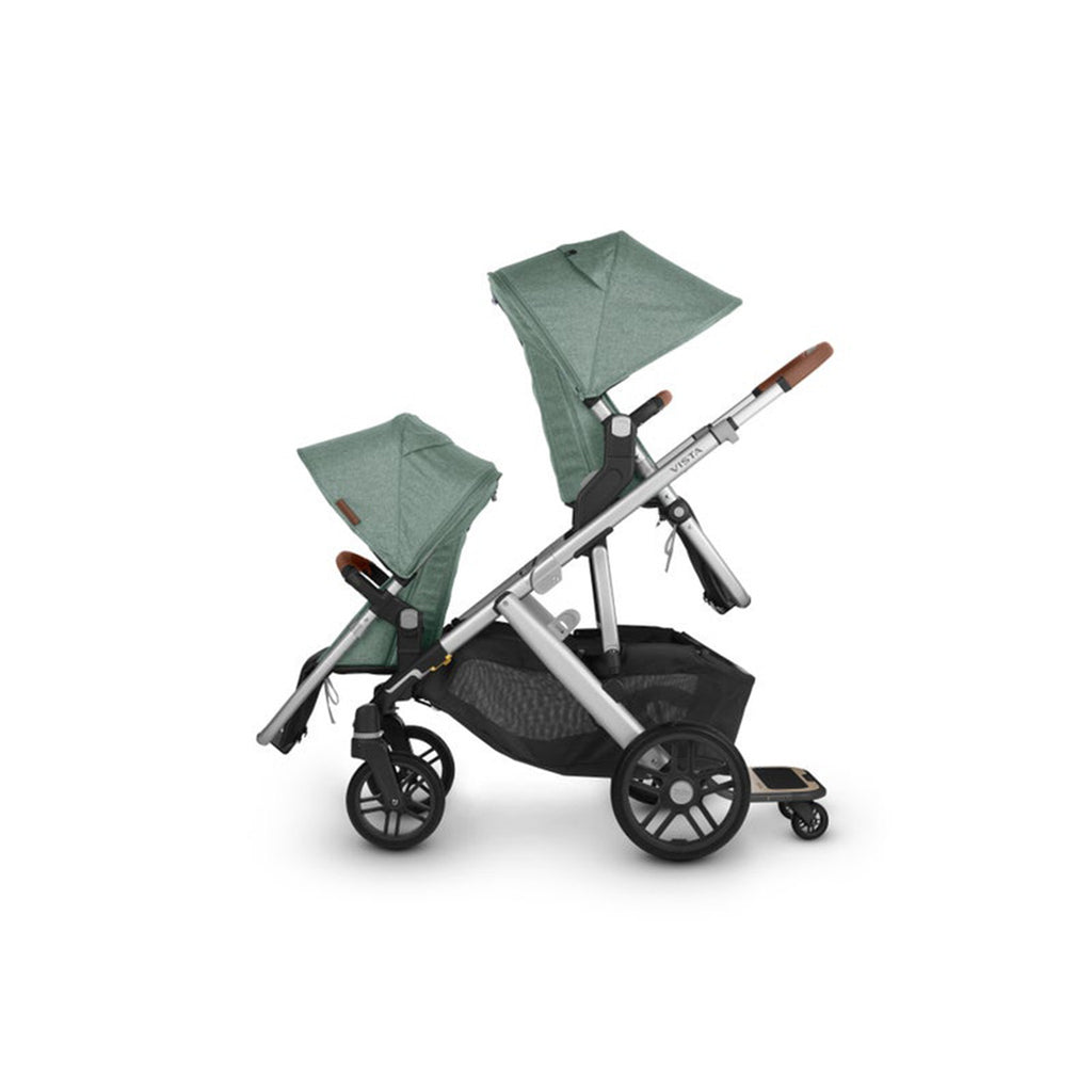 Side of Uppababy VISTA V2 Double Stroller with Two Rumble seats in Emmett Green