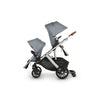 Side of Uppababy VISTA V2 Stroller with Two Blue Grey Rumble seats