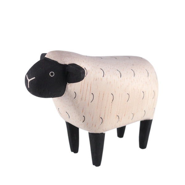 T-Lab polepole Sheep Figurine Children's Wooden Pretend Play Toys black and white