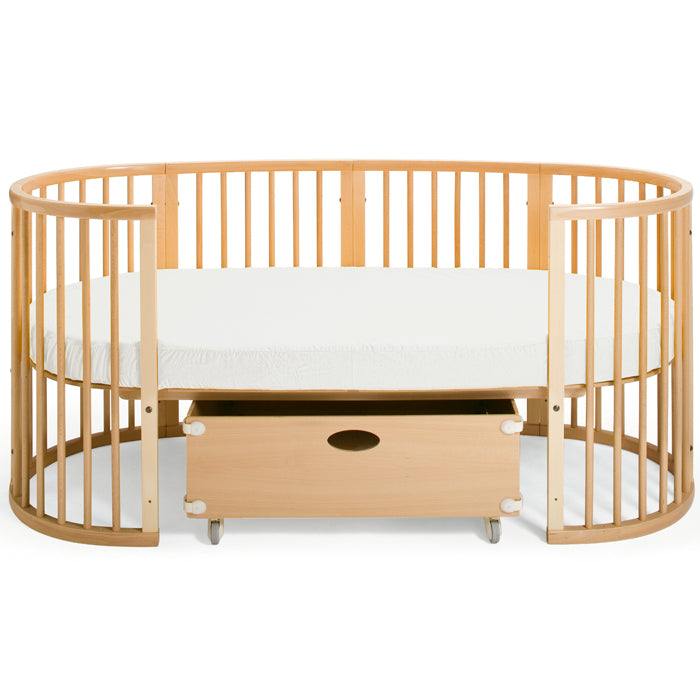 lifestyle_1, stokke oval sleepi junior fitted crib sheet cotton mattress bed