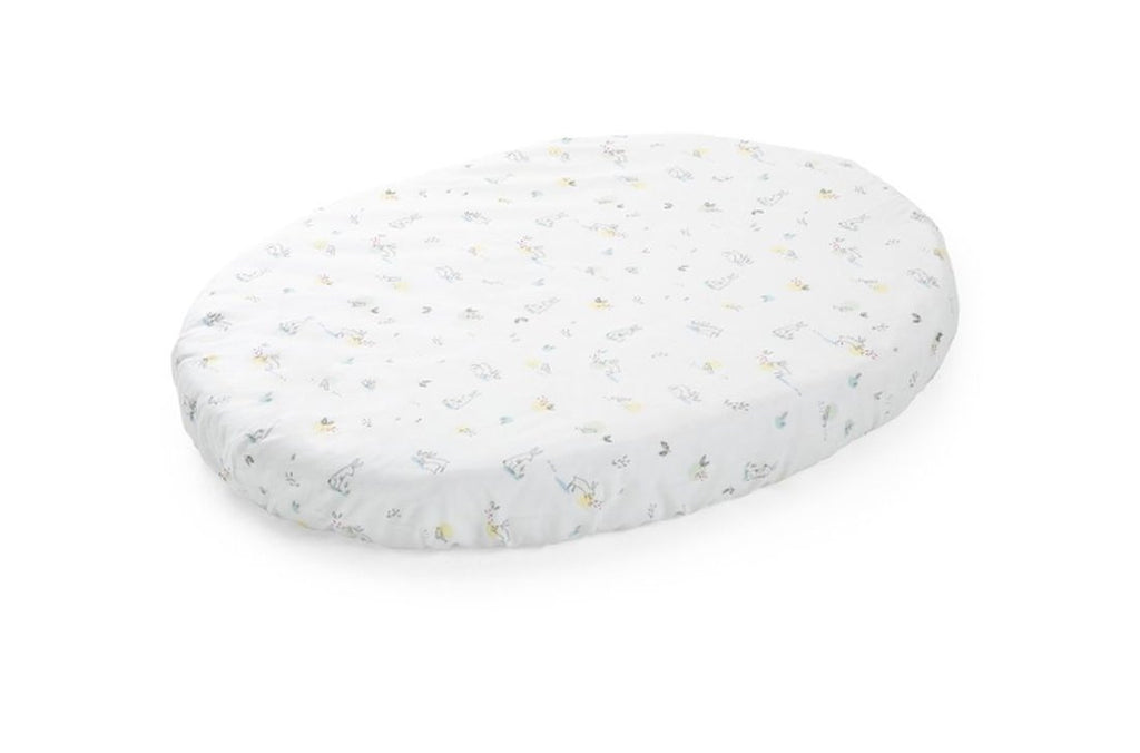stokke sleepi mini oval fitted crib sheet cotton percale bedding collection soft rabbits 