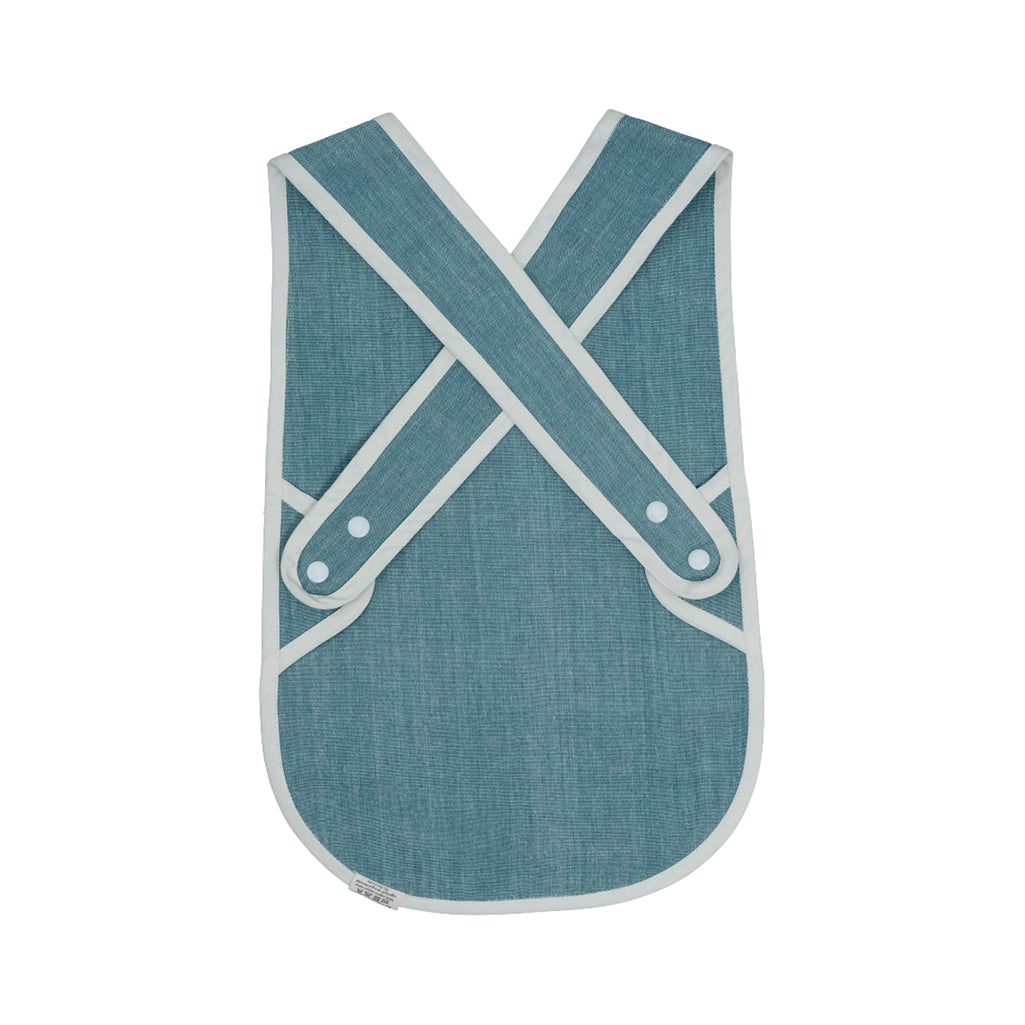 Fabelab Chambray Blue Spruce Cross Back Bib for Kids, Cotton Feeding Accessory with White Accents