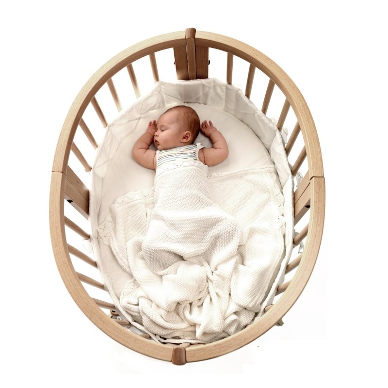 lifestyle_1, stokke sleepi mini oval fitted crib sheet cotton percale bedding collection